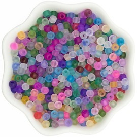 4mm Frosted Glass Beads Bulk, 500pcs Small Round Beads for Jewelry Making, 6/0 Colored Glass Seed Beads for Friendship Bracelet, Pendants, Key Chains, Necklaces, Hairpins(Mixed Color