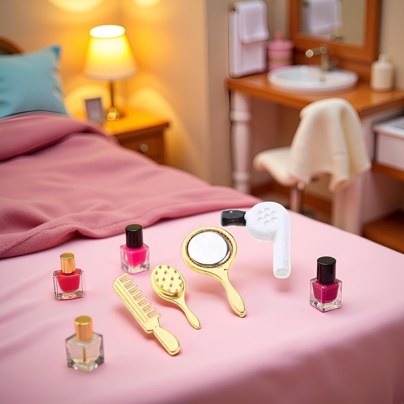 4Pcs Miniature Comb, Hair Dryer Mirror Makeup Set, 1:12 Scale