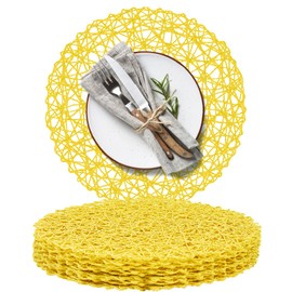 AHHFSMEI Paper Braided Round Placemats Set of 8 Natural Non-Slip Heat Resistant Table Mats for Dining Tables Woven Indoor Outdoor Place mats for(Yellow,8)