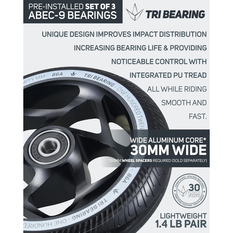 Envy Scooters 120mm x 30mm TRi Bearing Wheel Pair -