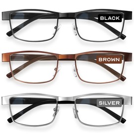 BLS Businessman Rectangular Reading Glasses - Professional Durable Readers - Blue-Light Blocking Lenses