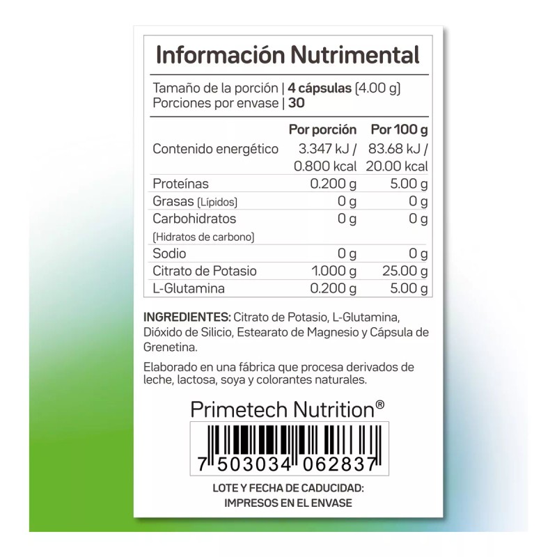 Primetech Nutrition Citrato De Potasio Pot-1000 Primetech 120 Caps De