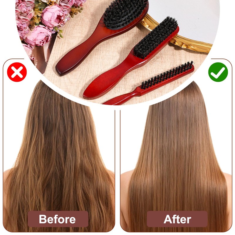3 Pack Boar Bristle Brush for Slicking Back Slick Back
