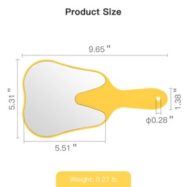 Hand Mirrors with Handle Tooth-Shape Dental Mirror Tool Face Mirror Yellow, Hand Held Travel Mirror Small and Cute, Used for Oral Clinic, Salon, Barber and Hairdressing