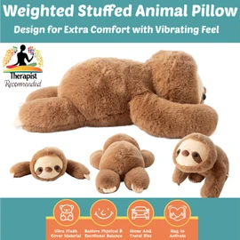 Sloth Sensory Weighted Vibrating Pillow, Pressure Activated for Kids Adults, Plush Minky Soft Size: 11 by 20 inches Pillow Animal, Calming Therapy for Focus and Balance for Gift Birthday