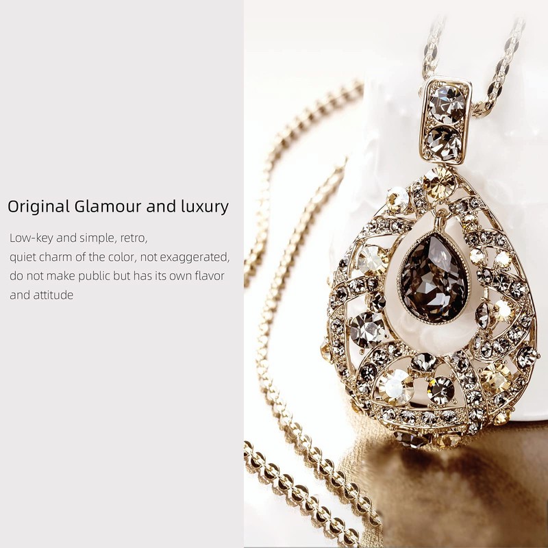 Qlady Long Pendant Necklace Sweater Chain Droplet Statement Necklace Jewelry