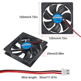 Pack of 2 12025 Fan 120 x 120 x 25 mm Computer Case Fan DC 12 V Cooling Fan for Computer Case 2 Pins 2 Wire for Cooling PC Computer Case CPU Cooler Radiators