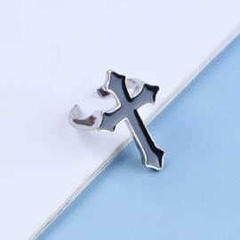 Inateannal Punk Cross Ring Black Crucifix Rings Silver Half Open Cross Ring Metal Finger Rings Retro Simple Rings Jewellery for Women and Girls Gifts