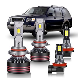 Saburcum Fits for 2011-2015 Ford Explorer High-Low Beam Fog Lights Bulb Combo,6000K 40000LM 800% Super Bright,1:1 as Halogen 2011 2012 2013 2014 2015 Explorer Hi-Lo Beam Light Bulbs,Pack of 4