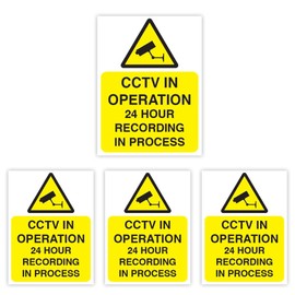 Pack of 4 CCTV Sign Sticker Waterproof CCTV in Operation Sign Sticker (75 x 100 mm) CCTV Stickers for Windows Security Camera Sign