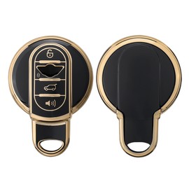kwmobile Key Cover Compatible with Mini 3 Button Car Key Smart Key - Car Key Fob Case Protector - Black/Gold