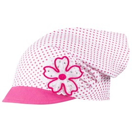 Headscarf Hat Peaked Cap Girls Summer Cotton Dots Flower, Pink-White