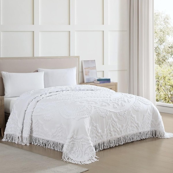 1 Piece Cotton Tufted Floral Pattern Chenille Bedspread King Size