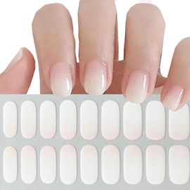 NEWSPIED Gel Nail Stickers- 20 Pcs Nude White Gel Nails Strips Self-Adhesive Nail Wraps Full Glossy Stick on Nails Ombre Nail Polish Strips No Uv Light Needed Salon Quality Easy to Use and Remove