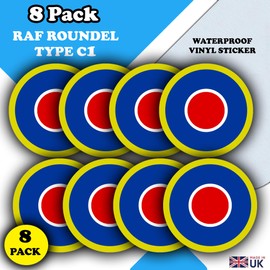 8 Pack - RAF Roundel Decals - Type C1 - Model Stickers - British Royal Air Force