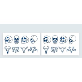 2 Blätter Temporary Totenkopf Tattoo Stierschädel Semi-permanente Tattoo Schädel Langhaltende Tattoo GZ555x2