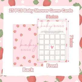 Beshoul Baby Shower Games for Girl, Strawberry Baby Bingo Card, 25 Hilarious Double-Sided Games for Gender Reveal Party Decorations Supplies Announcement