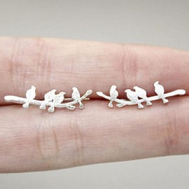Bird Ear Cuff Wrap Crawler Climber Earrings for Women Girls S925 Sterling Silver Brushed Little Birds Stand on Tree Branch Stud Clip on Post Pin Earrings Delicate Lightweight Jewelry