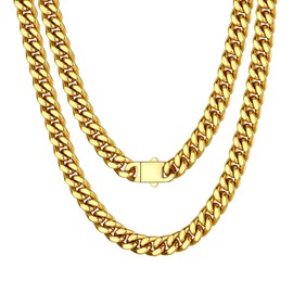 High Qulaity 9mm Gold Cuban Link Chain 18K Gold Filled Mens Miami Chain Necklace Hip Hop Chain Big Thick Short Chunky Choker Necklace for Men Jewelry, Durable 18" Chain