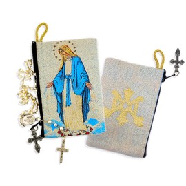 Alexandra Int'l Catholic Our Lady of Grace Icon Symbol of The Blessed Virgin Mary Tapestry Cloth Rosary Pouch Case 4 1/2 Inch