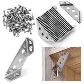 20PCS Stainless Steel Corner Connector,Heavy-Duty Corner Brackets for Wood,Trapeziform Furniture Angle Brackets with 140 Screws,Metal Corner Braces for Table,Cabinet,Desk,Pergola & DIY Projects