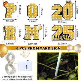 Amyhill 6 Pcs Prom 2025 Yard Signs Party Outdoor Lawn Decorations with Light String Prom Graduation Yard Signs Party Outdoor Grad Decorations Waterproof Lawn Graduation(Gold and Black)