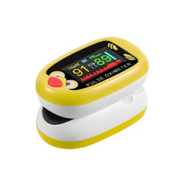 Yohcuro Pediatric Pulse Oximeter, Rechargeable Oximeter for Kids, Baby Oxygen Monitor, Blood Oxygen Saturation, Pulse Rate Monitor, Cute Cartoon Design, USB-C Charging (Yellow)