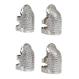 4 Pcs Sewing Thimble, Metal Silvery Vintage Thimbles for Hand Sewing, Adjustable Sew Thimble Finger Protector, for Hand Embroidery Quilting Accessories DIY Needlework Tool (2 Sizes, S/M)