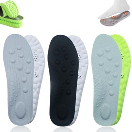3 Pairs U Shape Memory Insoles, 4D Foam Sports Insoles, Comfort Massage Cloud Insoles, Green/Black/Grey Replacement Shoe Inserts, Shock Absorption Insoles for Trainers Sneakers Boots