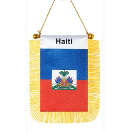 CANTENDO Haiti Window Hanging Flag,Mini Haitian Car Flag with Pole Tassel Suction Cup Rearview Mirror Decoration(3x5 Inch)