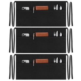 NLUS 3 Pack Server Aprons with 3 Pockets, Water Oil Stain Resistant Waitress Waiter Apron Black Waist Aprons Bistro Apron for Women Men, 24 X 12 inch