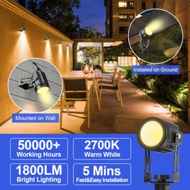 GreenClick Landscape Lighting, 3W 12V Extendable Low Voltage 6 in 1 Landscape Lights with Transformer IP65 Waterproof 1800 Lumen Outdoor Spotlight for Garden Walls Trees Flag Pathway, Warm White