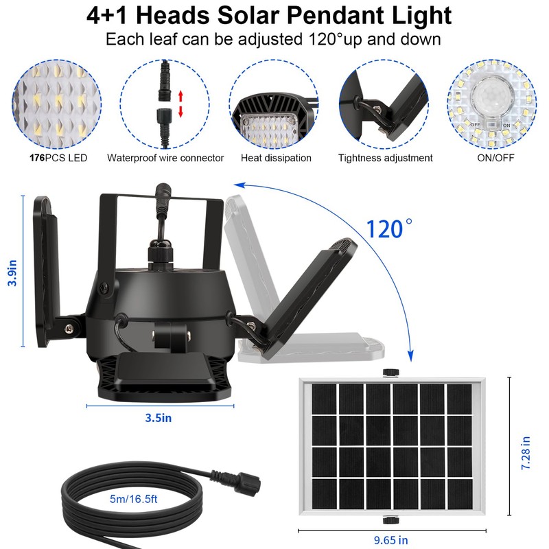 Auzev Solar Shed Light Indoor Outdoor Upgrade 176 LED 4