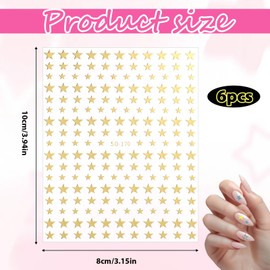 6 Sheets Star Nail Stickers, 3D Glitter Shiny Gold Silver White Black Geometry Decals, Nail Art Sticker, Tiny Star Stickers for Women DIY Manicure Nail Art Decoration Supplies