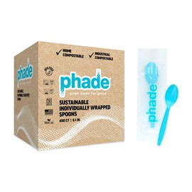 phade 100% Compostable Spoons – BPI Certified Wrapped Cutlery in Compostable Packaging, 400 Bulk Count, 6.1 Inch Sustainable Disposable Utensils for Home, Events, Takeout – Made in USA