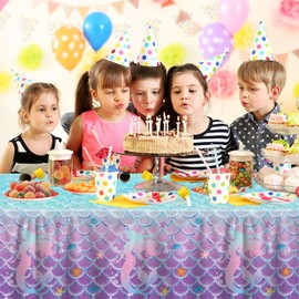 4 Pcs Mermaid Tablecloth Under The Sea Tablecloth Princess Table Cloth Rectangular Ocean Theme Table Covers Mermaid Birthday Decorations Kids Birthday Party Supplies Princess Party Decor 86 x 51 Inch