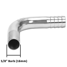 DERNORD Sanitary Hose Barb Fitting 304 Stainless Steel 5/8" Barbed x 5/8" Barbed 90 Degree Elbow