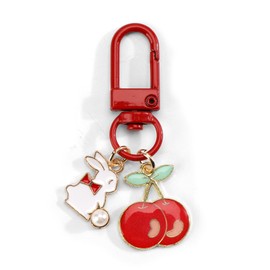 SHTALHST Rabbit Keychain with Red Cherry Charm,Cute Bunny Keychain for Women Girlfriend Friend
