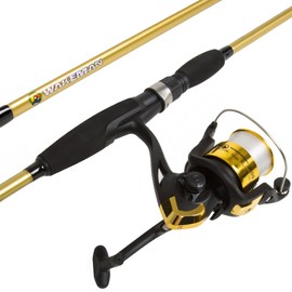 Fishing Rod and Reel Combo - 2pc Strike Series Medium Action 78-Inch Spinning Reel Fishing Pole - Angling Gear for Bass and Trout by Wakeman (Gold), 6.5 feet