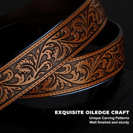 BELTROAD Western Leather Buckle Belt for Men Women Cowboy Cowgirl Leather Mens Belts for Jeans Embossed Men's Birthday Christmas Belts Gifts