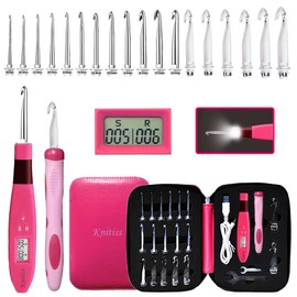Knitiss Counting Crochet Hook Set Digital Crochet Hooks Set, Light Up Crochet Hooks for Stitch & Row Counter,18 Different Size Interchangeable Crochet Needle 2.0~14.0mm