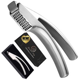 Garlic Press Stainless Steel, No Need to Peel Garlic Mincer Tool for Coarse Garlic, Detachable for Easy Cleaning, Garlic Masher and Presser, Dishwasher Safe Garlic Crusher with 5-Year Warranty