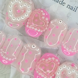 Pearl dot handmade nail tips - Square S / 진주 도트 수제네일팁 - 스퀘어S