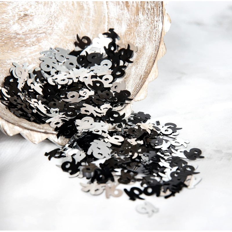 14g Black & Silver 16th Birthday Confetti Foil Metallic Glitz