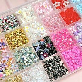 28 Grids 3D Nail Charms Rhinestones Pearls for Nails Art & Crafting