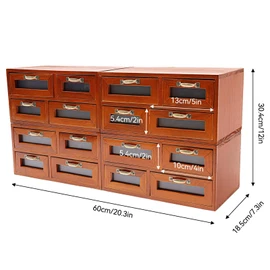 16 Drawers Desktop Storage Box,Tabletop Wooden Storage Cabinet with Handles,Stackable Countertop Drawer Organizer,Brown
