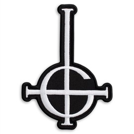 Embrosoft Ghost BC Grucifix Cross Symbol Heavy Metal Doom Hard Rock Band Embroidered Patch Iron On (3.5" x 4.9", White)