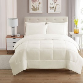 Sweet Home Collection 7 Piece Comforter Set Bag Solid Color All Season Soft Down Alternative Blanket & Luxurious Microfiber Bed Sheets, Ivory, Twin (Pack of 4)