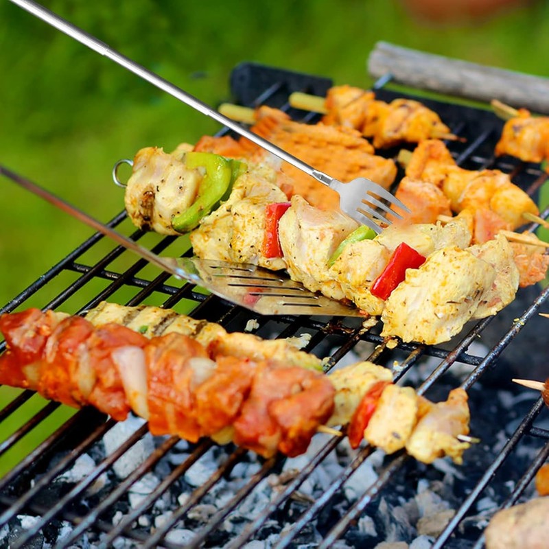 2PCS BBQ Toasting Forks, Extendable Stainless Steel Long Handle Fork,