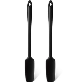 Long Handle Silicone Jar Spatula Kitchen Scraper Spatula Non-Stick Rubber Scraper Silicone Scraper for Jars, Smoothies, Blenders Cooking Baking Stirring Mixing (Black,2 Pieces)